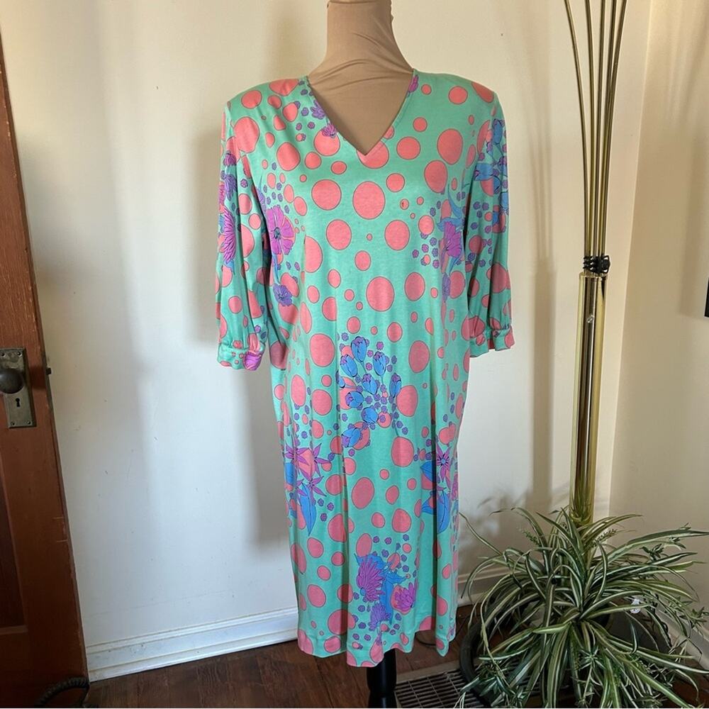 Vintage AVERARDO BESSI Italian Floral Cotton Dress Midi XL 1990